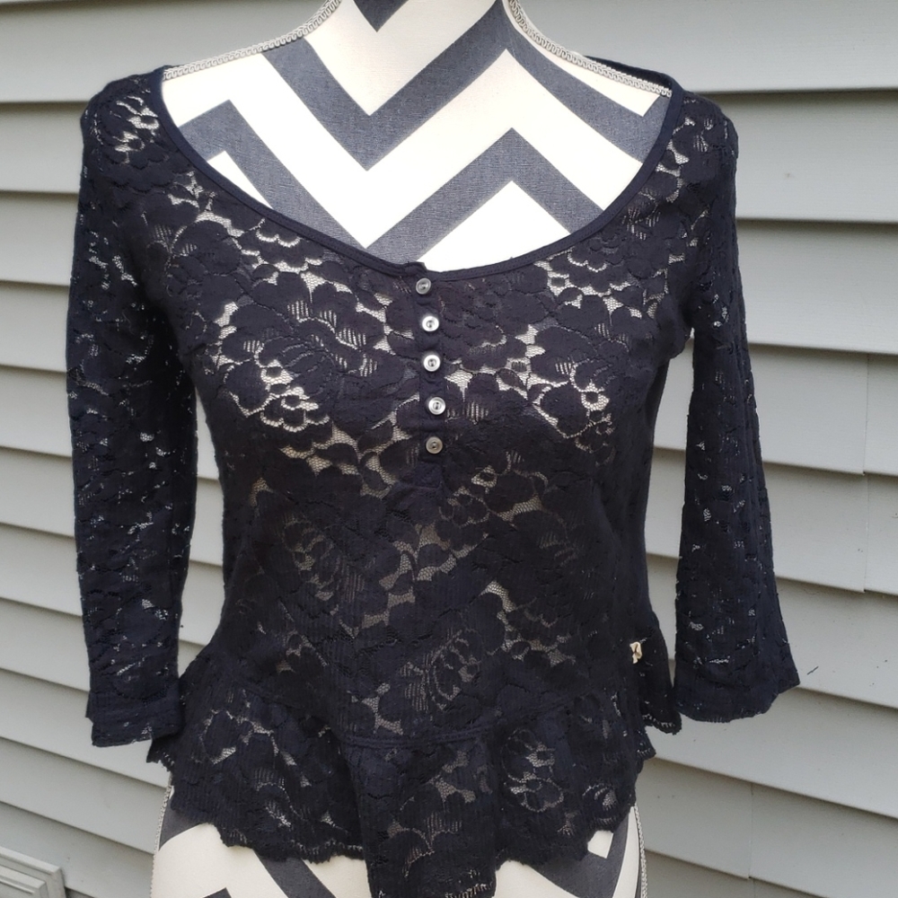 Hollister navy blue lace top xs
